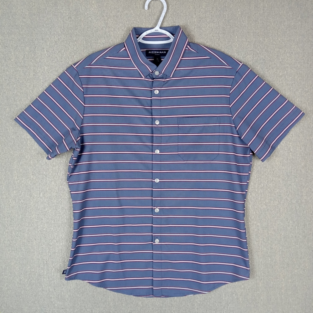 Mizzen+Main Blue and Pink Striped Casual Button Down Shirt